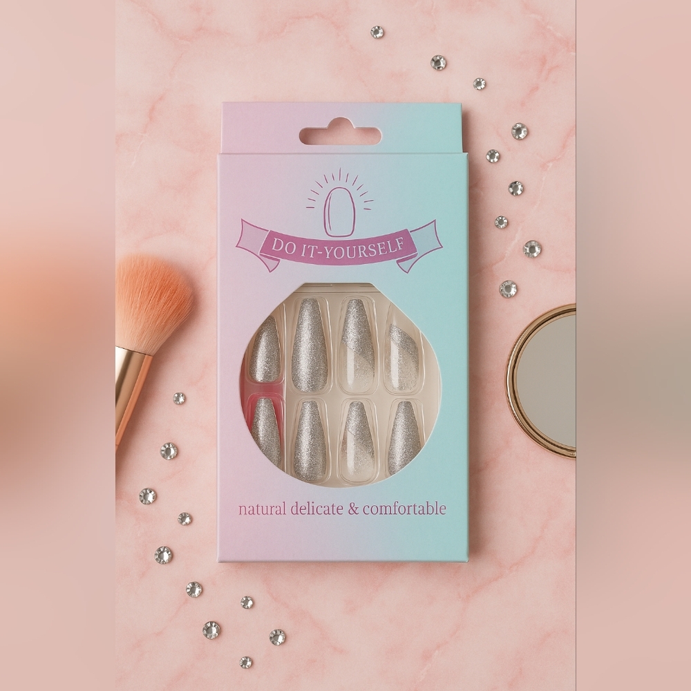 Silver Glitter Press-On Nails